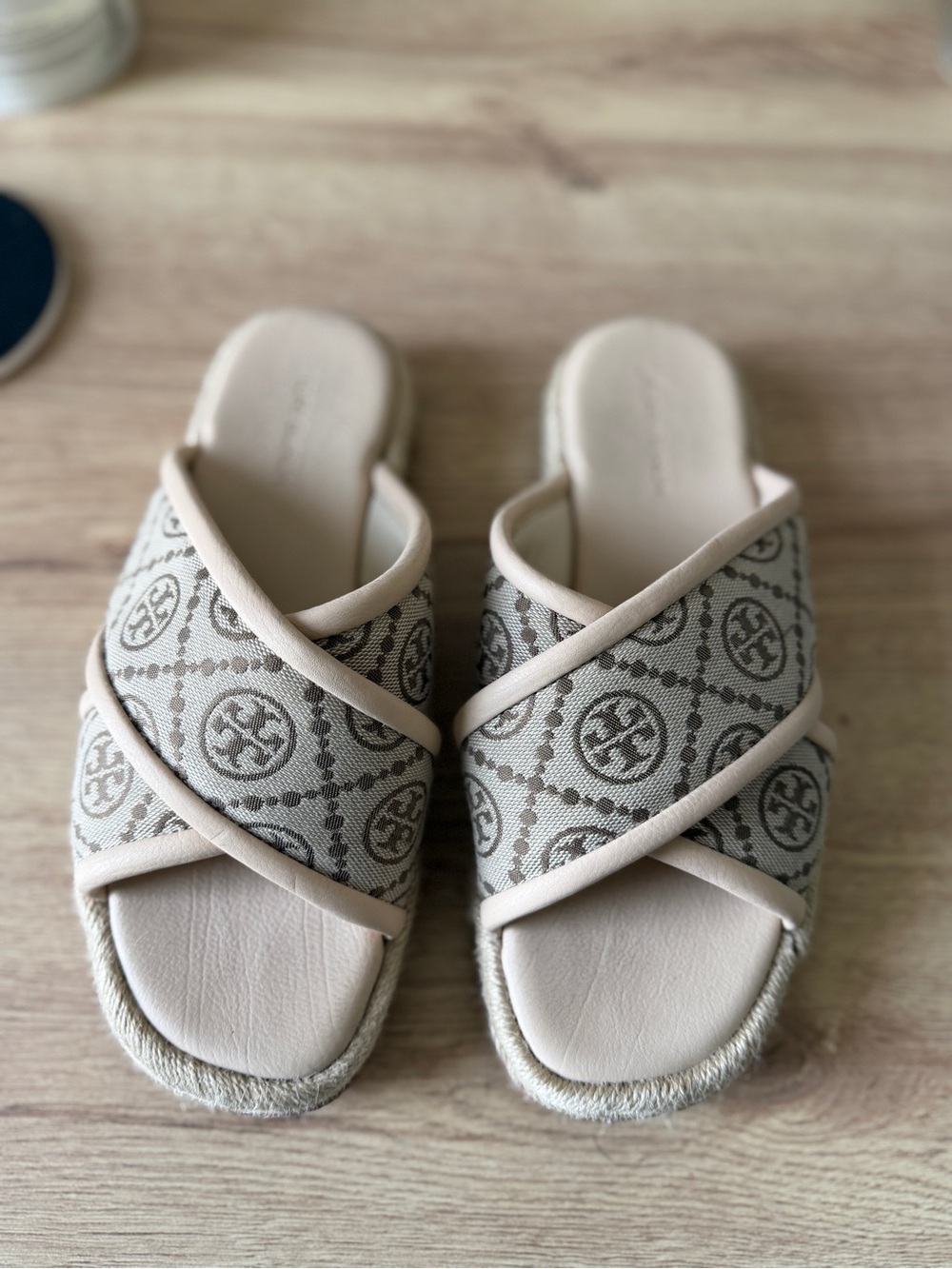 Tory Burch Neutral Logo Crisscross Slide Mules